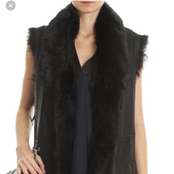 VINCE Toscana Shearling Fur Leather Reversible Black Vest XS size - Picture 10 of 13